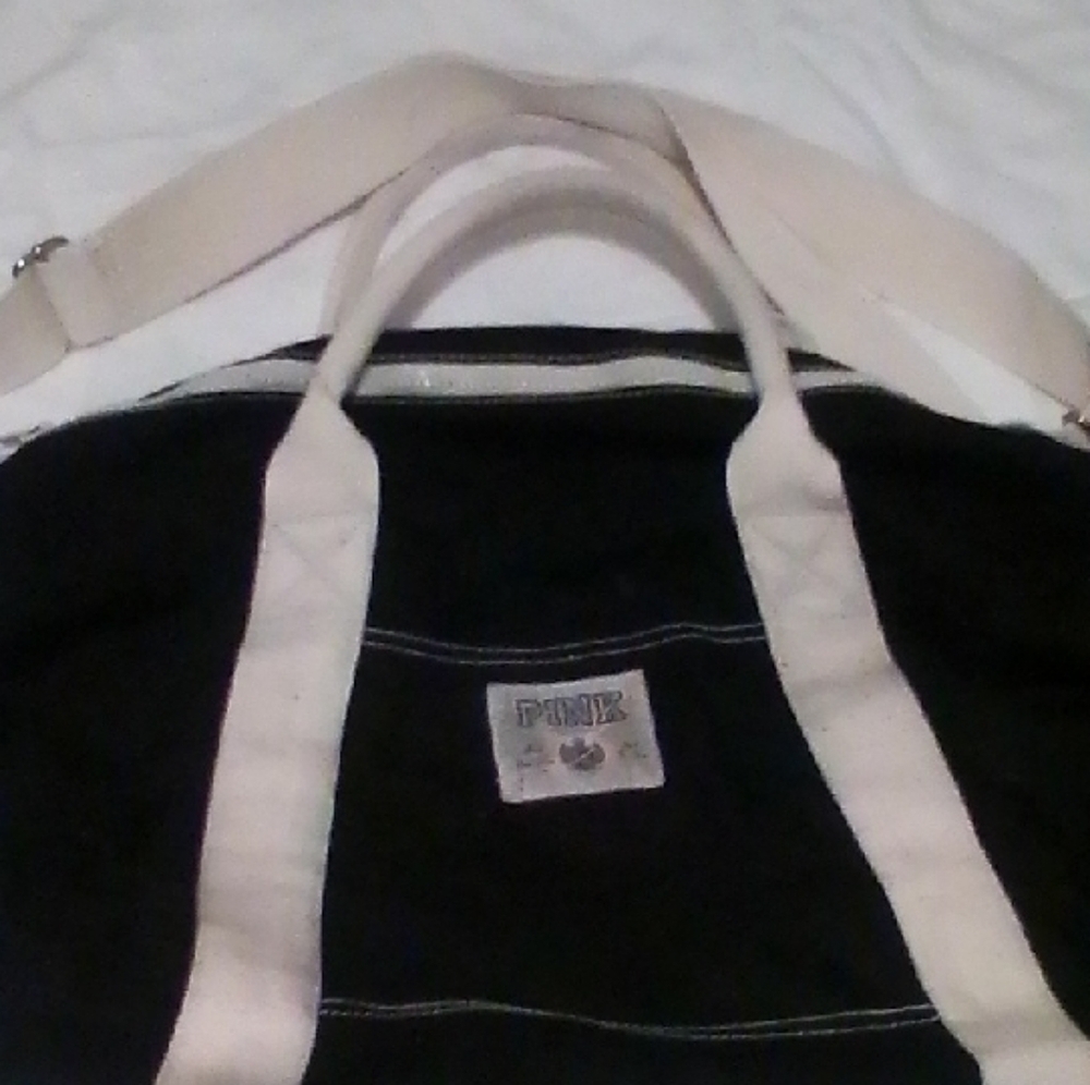PINK Victoria's Secret Black Duffel Bag with White Straps